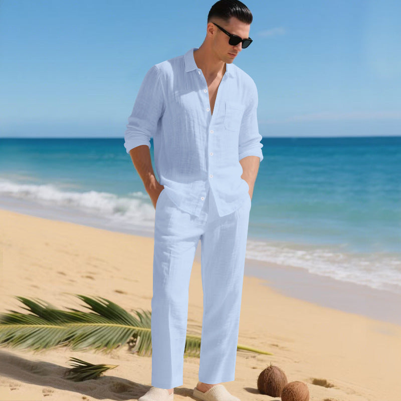 Herren leichtes Leinen-Outfit mit stilvollem Hemd und eleganter Hose ModeGeist