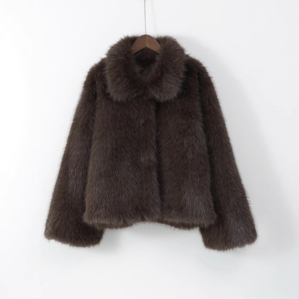 Damen Modische Kurzjacke aus hochwertigem Kunstfell mit elegantem Kragen ModeGeist