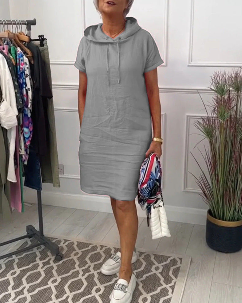 Leinen Kapuzenkleid mit Taschen für Damen - lässiger Style