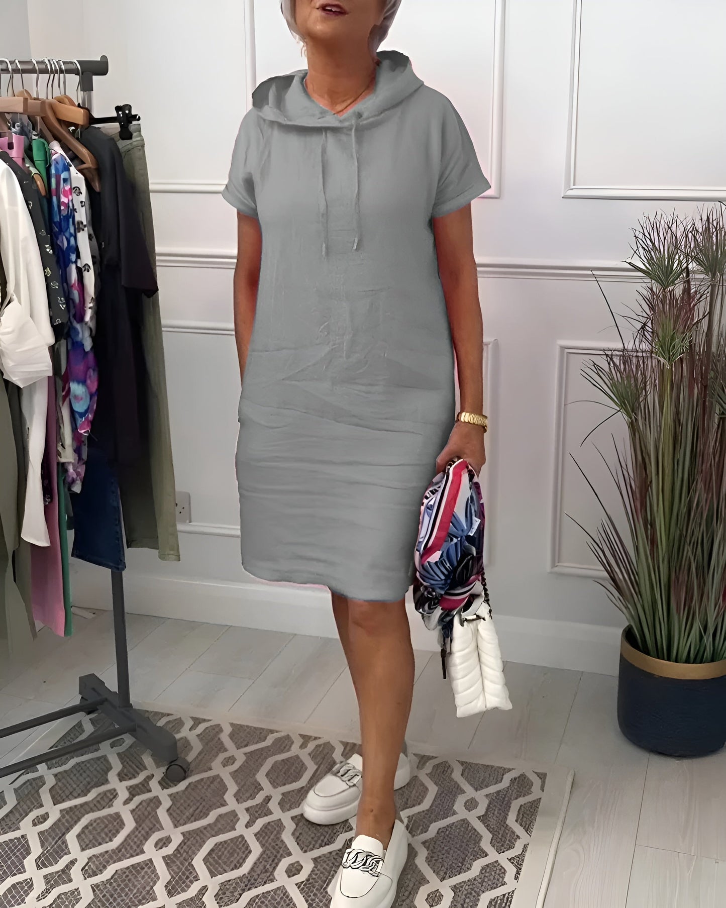 MODEGEIST Damen Hoodie-Kleid Relaxed Fit Verstellbare Kapuze