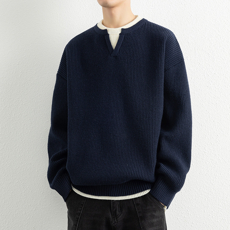 Herren Strickpullover mit V-Ausschnitt und strukturiertem Design ModeGeist