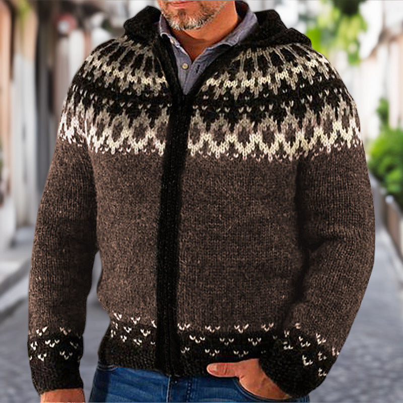 Herren Strickjacke mit traditionellem Norweger-Muster und Kapuze ModeGeist