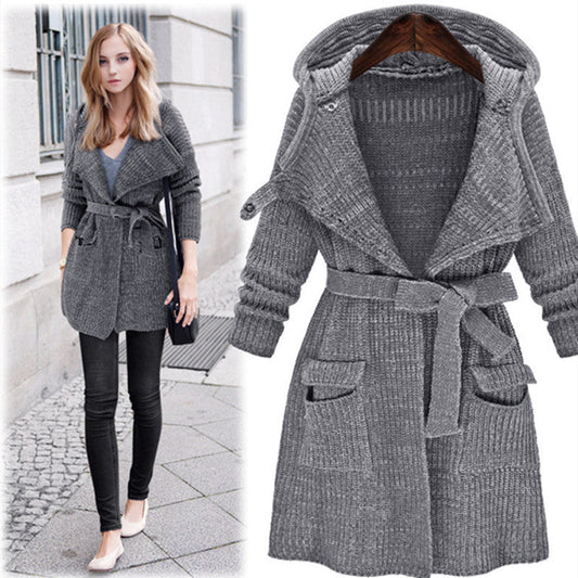 Damen Strickmantel mit Kapuze und praktischen Taschen ModeGeist - ModeGeist