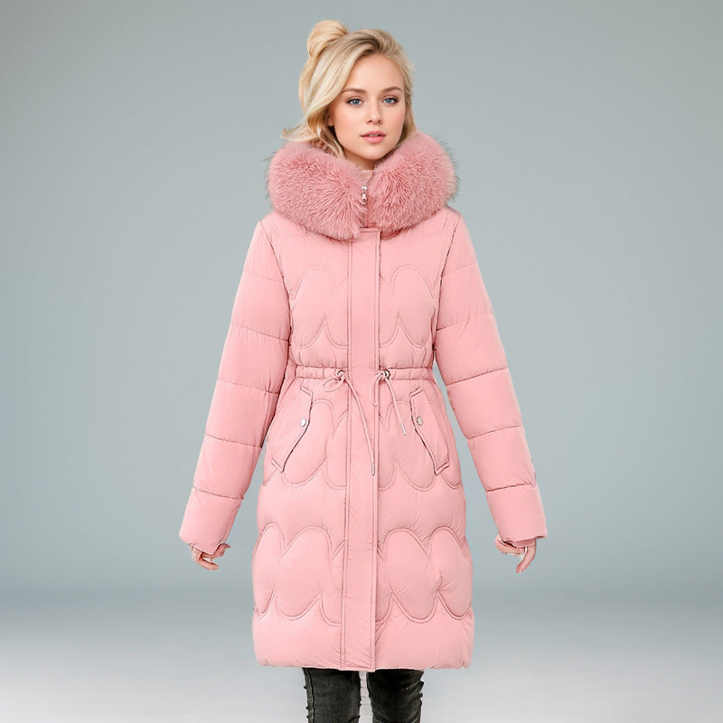 Damen modischer Puffer-Mantel mit abnehmbarem Kunstfellkragen und taillierbarem Gummizug ModeGeist