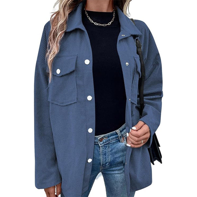 Damen Bequeme Waffel-Design Bluse mit Taschen ModeGeist