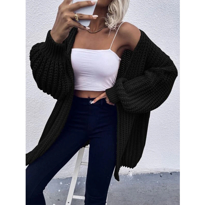 Damen Grobstrickjacke mit voluminösen Ärmeln und offener Front ModeGeist