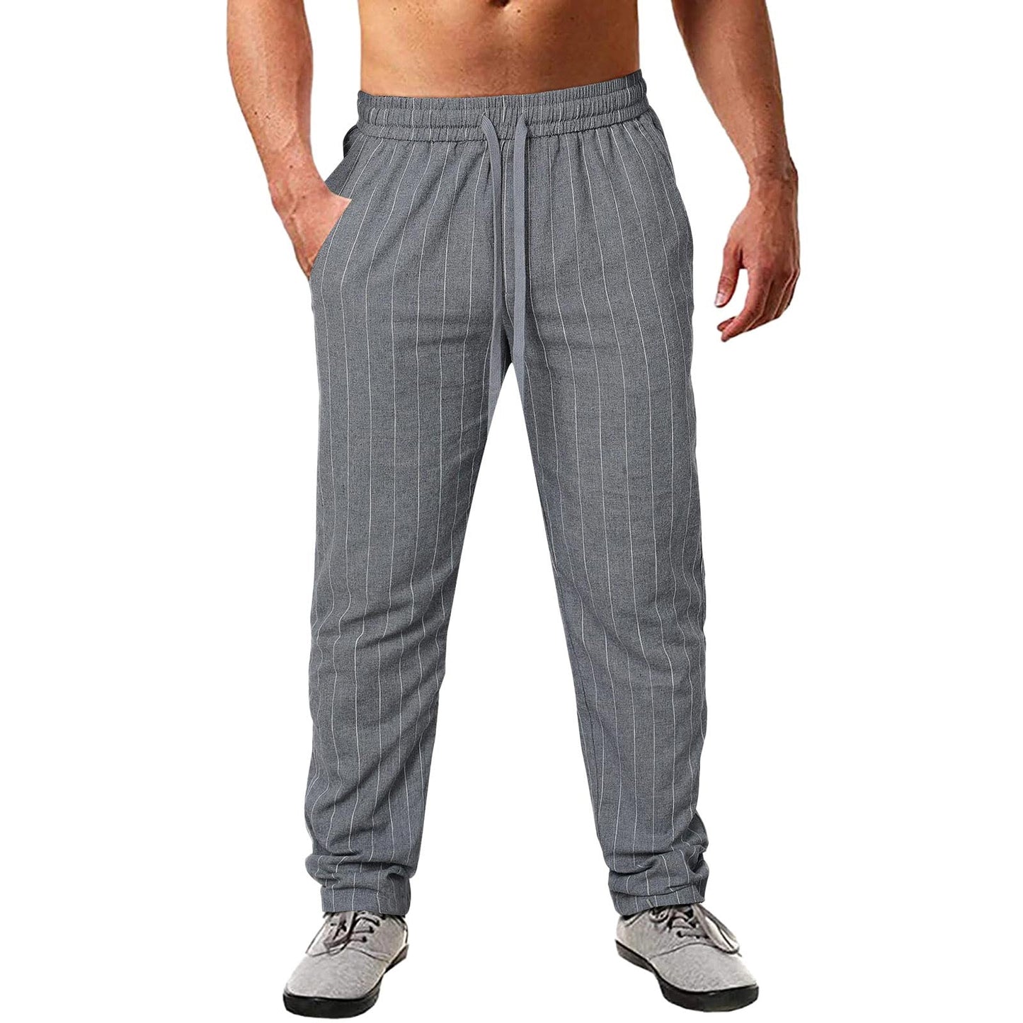 Herren lässige Streifen-Hosen aus Baumwollmix mit elastischem Bund und praktischen Eingrifftaschen ModeGeist