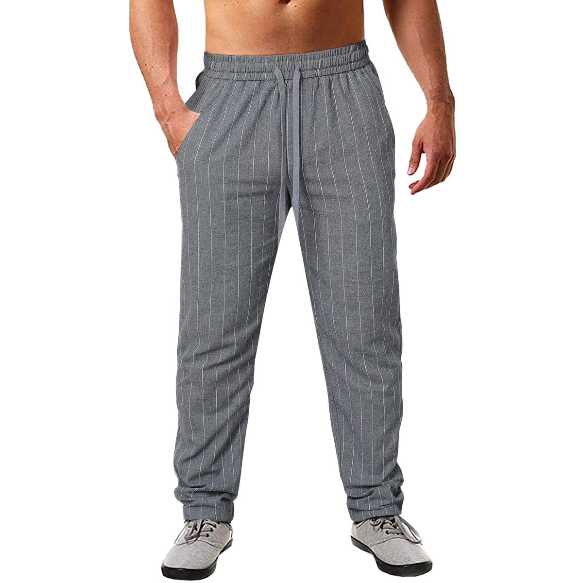 Herren lässige Streifen-Hosen aus Baumwollmix mit elastischem Bund und praktischen Eingrifftaschen ModeGeist