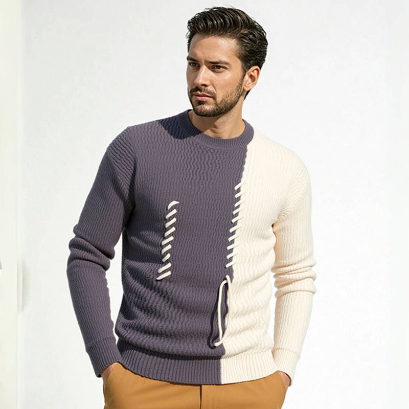 Herren Strickpullover mit modernem Struktur-Design und kontrastierenden Mustern ModeGeist