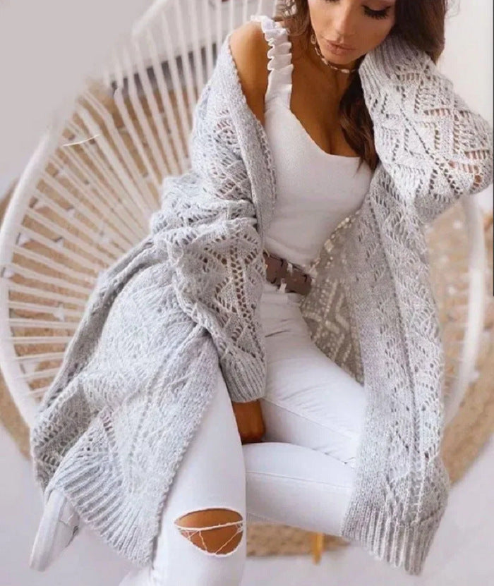 Damen Großer Strickcardigan mit Ajourmuster ModeGeist