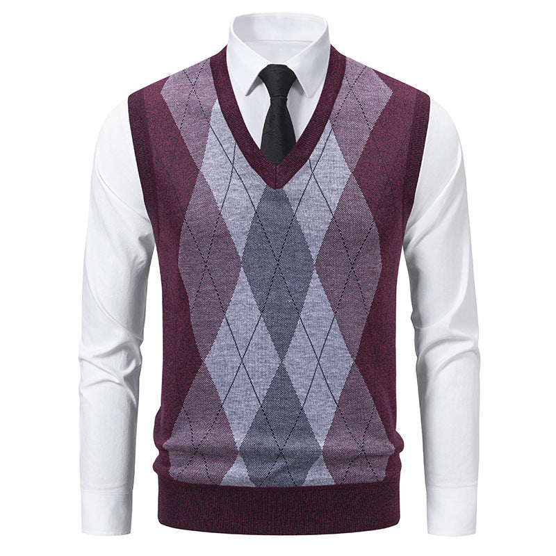 Herren Pullover mit V-Ausschnitt und klassischem Rautenmuster ModeGeist