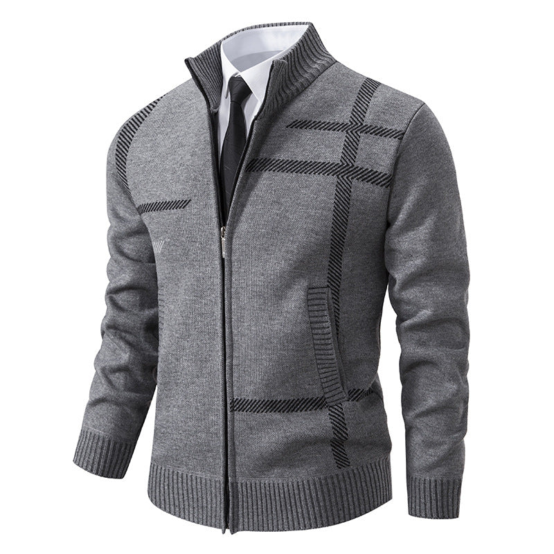 Herren Strickjacke mit graphischen Mustern und hohem Kragen ModeGeist