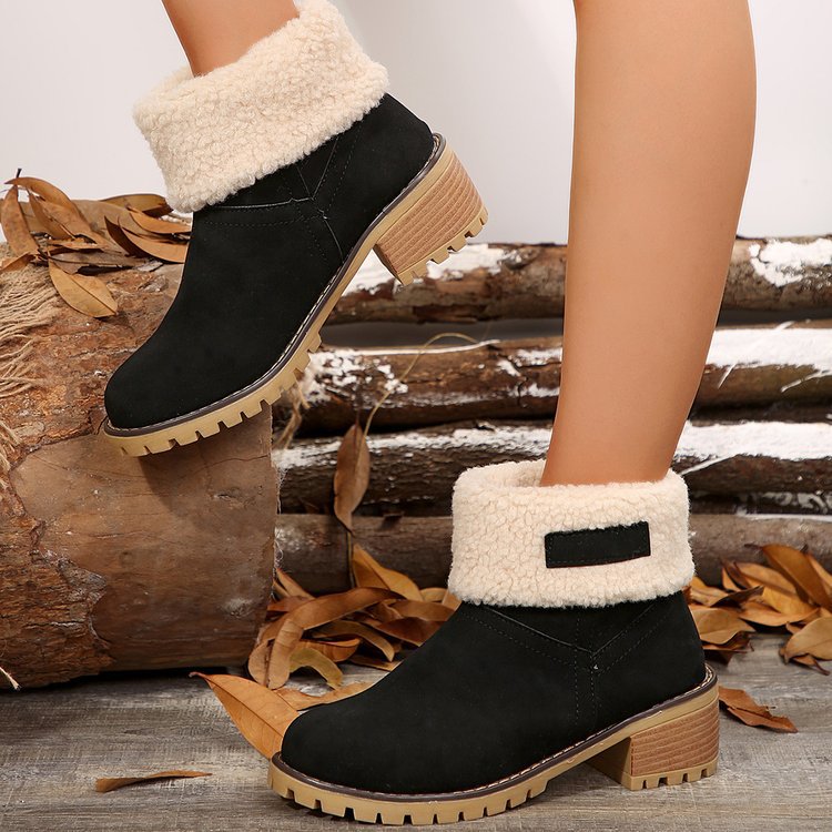 Damen warme Stiefeletten mit flauschigem Schafsfellkragen ModeGeist
