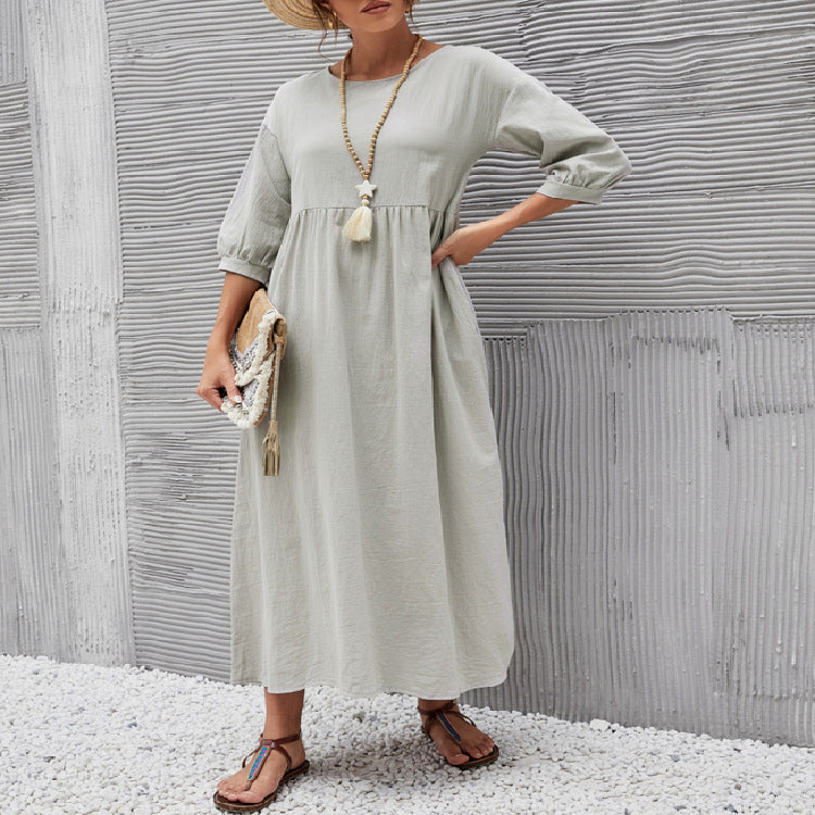 Damen Freizeitmaxikleid mit luftigen Ärmeln und seitlichen Taschen ModeGeist