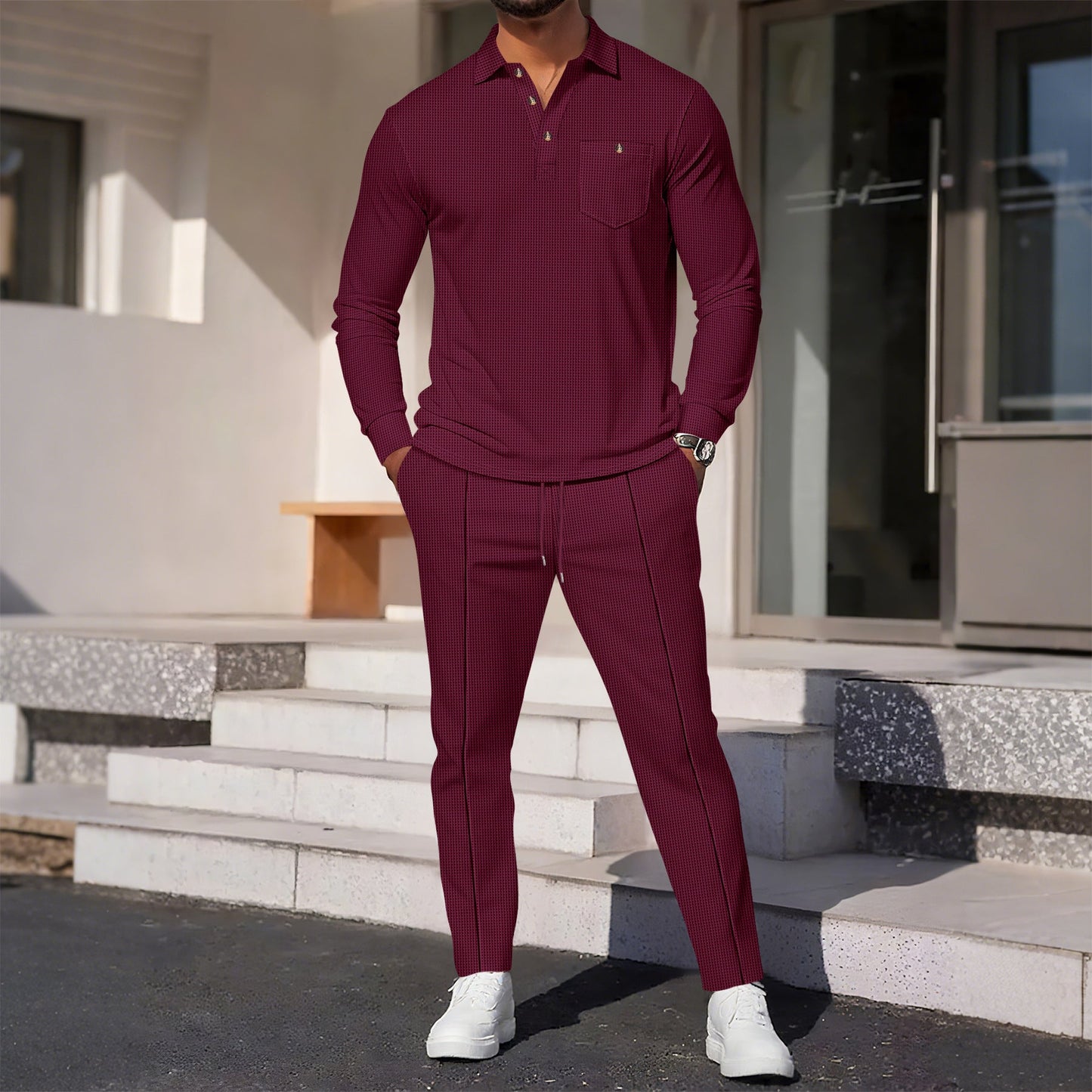 Herren eleganter Freizeitanzug mit strukturiertem Oberteil und bequemen Hosen ModeGeist