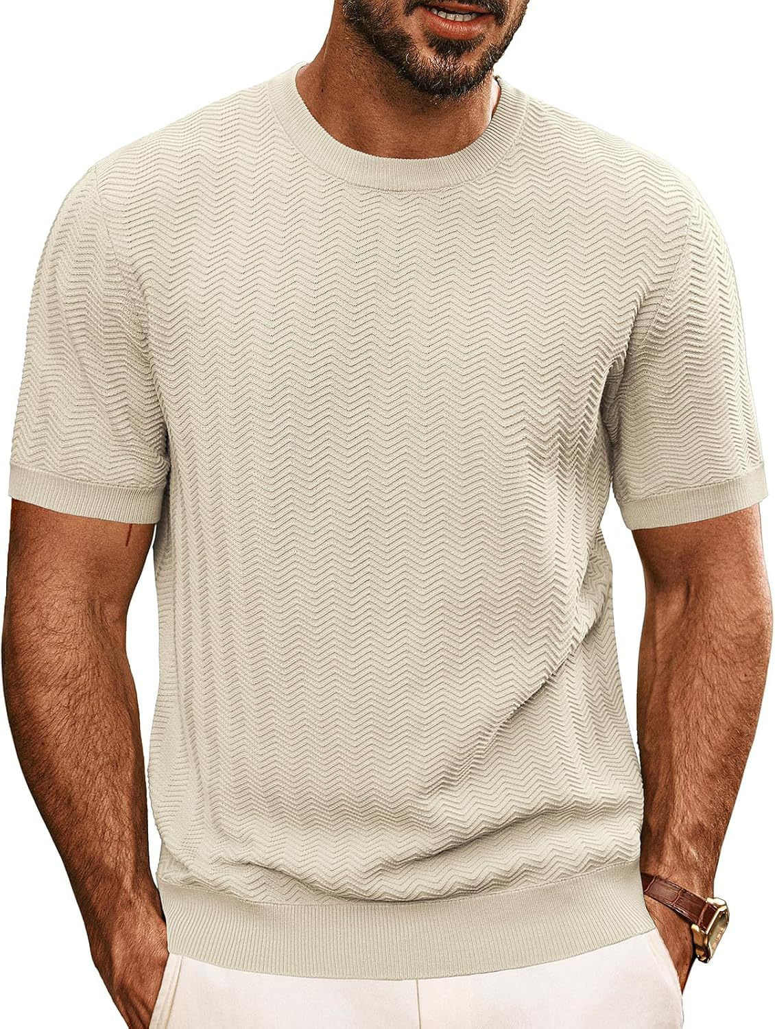 Herren strukturiertes Rundhals T-Shirt ModeGeist