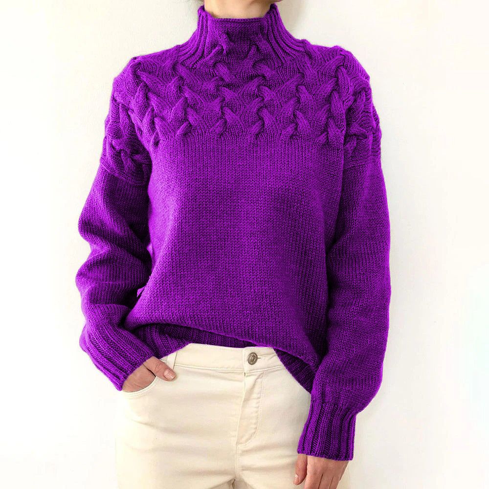 Damen Strickpullover mit hochgeschlossenem Kragen und trendigem Zopfmuster ModeGeist