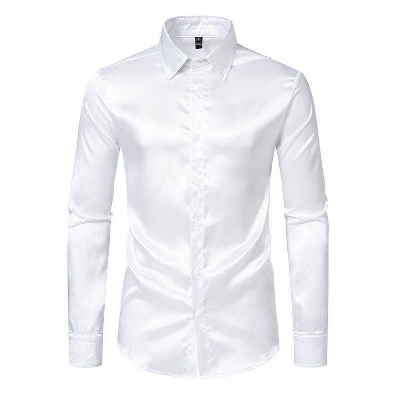 Herren Elegantes Satinhemd mit schimmerndem Finish und klassischem Kragen ModeGeist