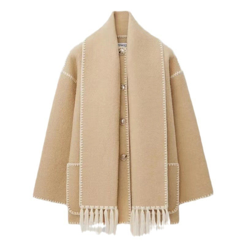 Damen Oversized Strickjacke mit Fransen und Taschen ModeGeist