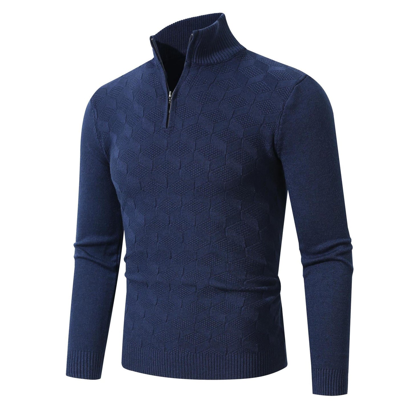 Herren lässiger Strickpullover mit halbem Reißverschluss und strukturiertem Muster ModeGeist