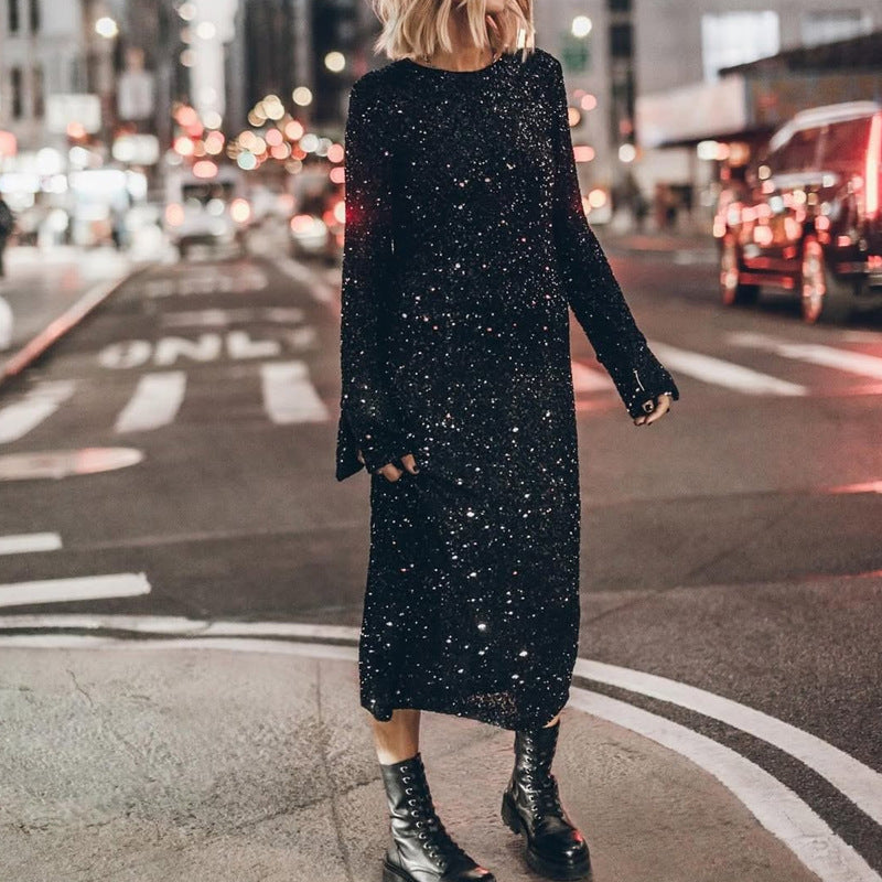 Damen Glitzerndes Langarmkleid ModeGeist