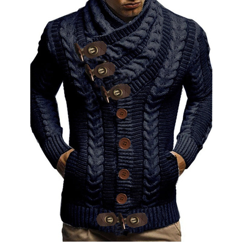 Herren Grobstrickjacke mit kreativem Schalkragen und Knopfdetails ModeGeist