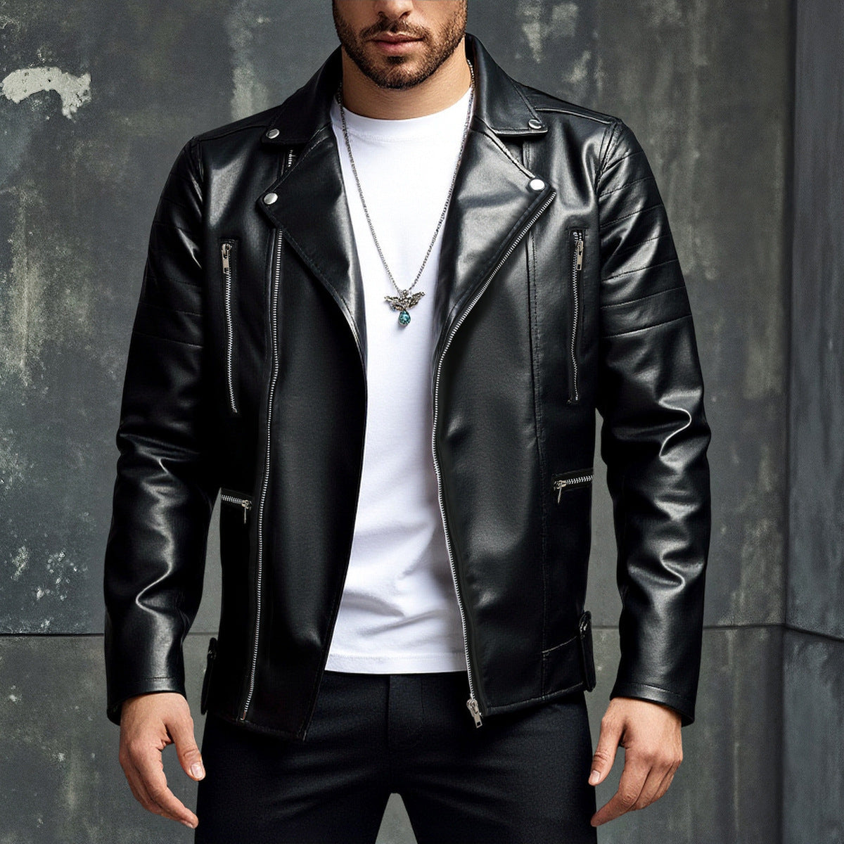 Herren stilvolle Bikerjacke aus hochwertigem Kunstleder ModeGeist