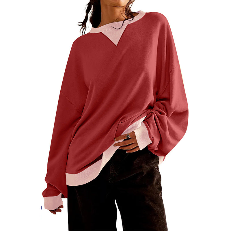 Damen lässiges Sweatshirt mit V-Ausschnitt und Kontrastbündchen ModeGeist