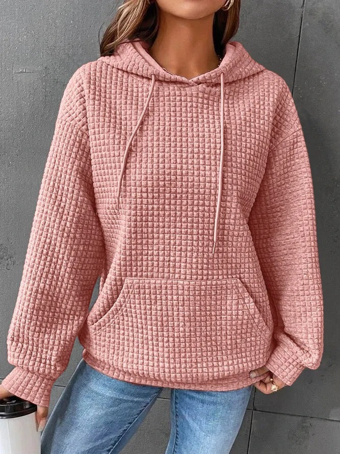 Damen Waffelstruktur Hoodie mit Kängurutasche und lässigem Schnitt ModeGeist