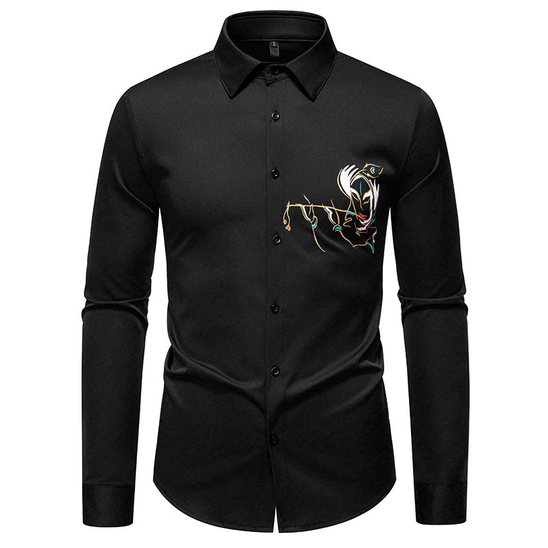 Herren Elegantes Langarmhemd mit kreativer Stickerei ModeGeist