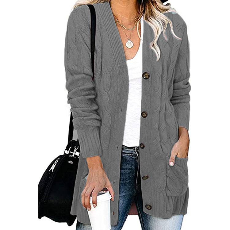 Damen Strickjacke mit Zopfdesign und praktischen Taschen ModeGeist