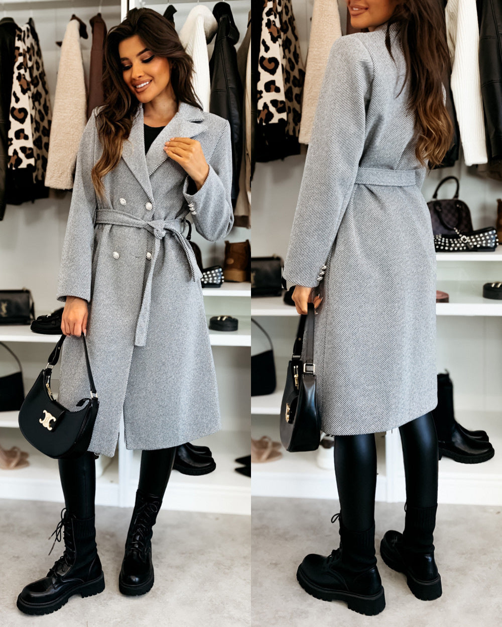 Damen Eleganter Trenchcoat mit taillierbarem Gürtel und Doppelreiher ModeGeist