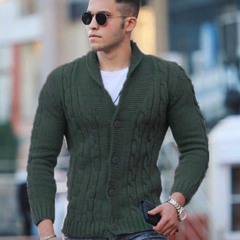 Herren Strickjacke mit einzigartigem Zopfmuster und modischem Schalkragen ModeGeist