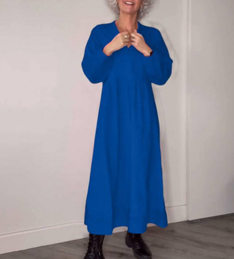 Damen Maxikleid mit elegantem V-Ausschnitt und bequemen langen Ärmeln ModeGeist