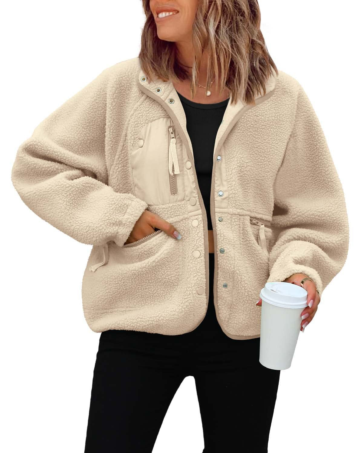 Damen kuschelige Fleecejacke mit praktischen Taschen ModeGeist