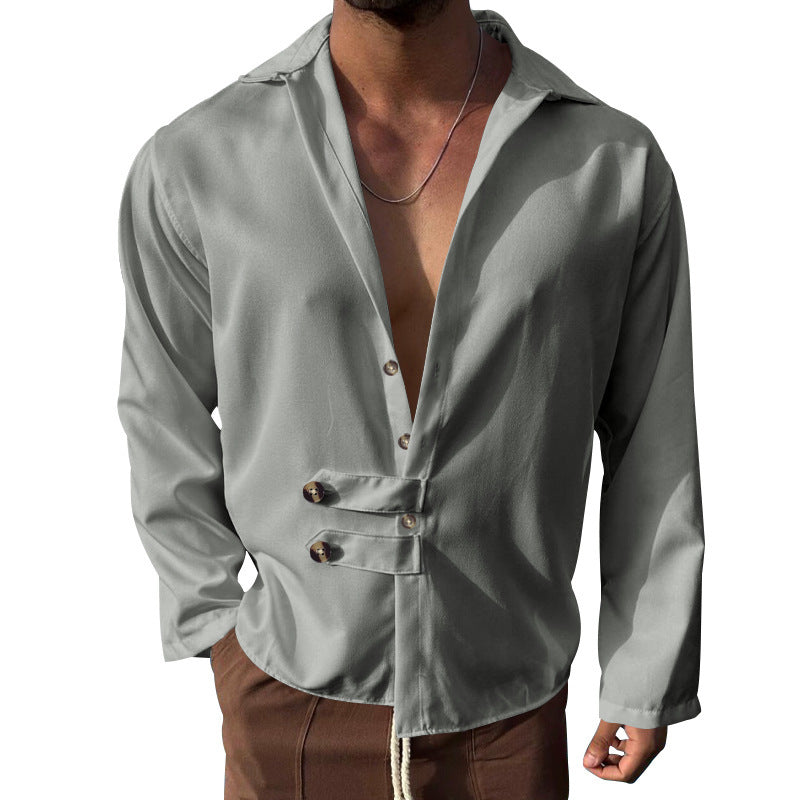 Herren Elegantes Hemd mit innovativem Knopfdesign und tiefem V-Ausschnitt ModeGeist