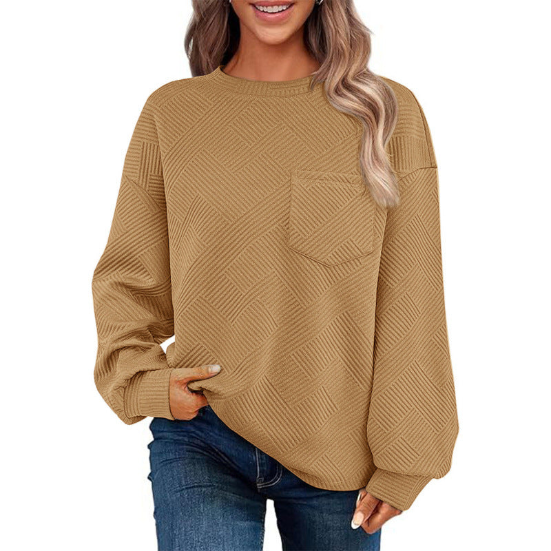 Damen lässiger Pullover mit strukturiertem Muster und praktischer Brusttasche ModeGeist