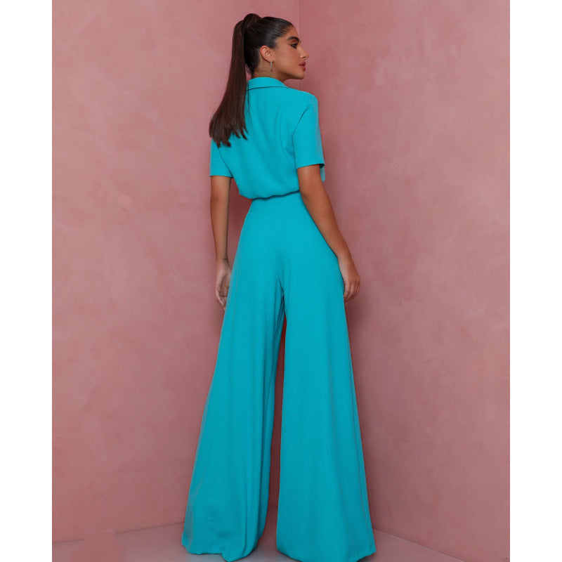 Damen Elegantes Kurzarm-Blusen und Palazzo-Hosen-Ensemble ModeGeist