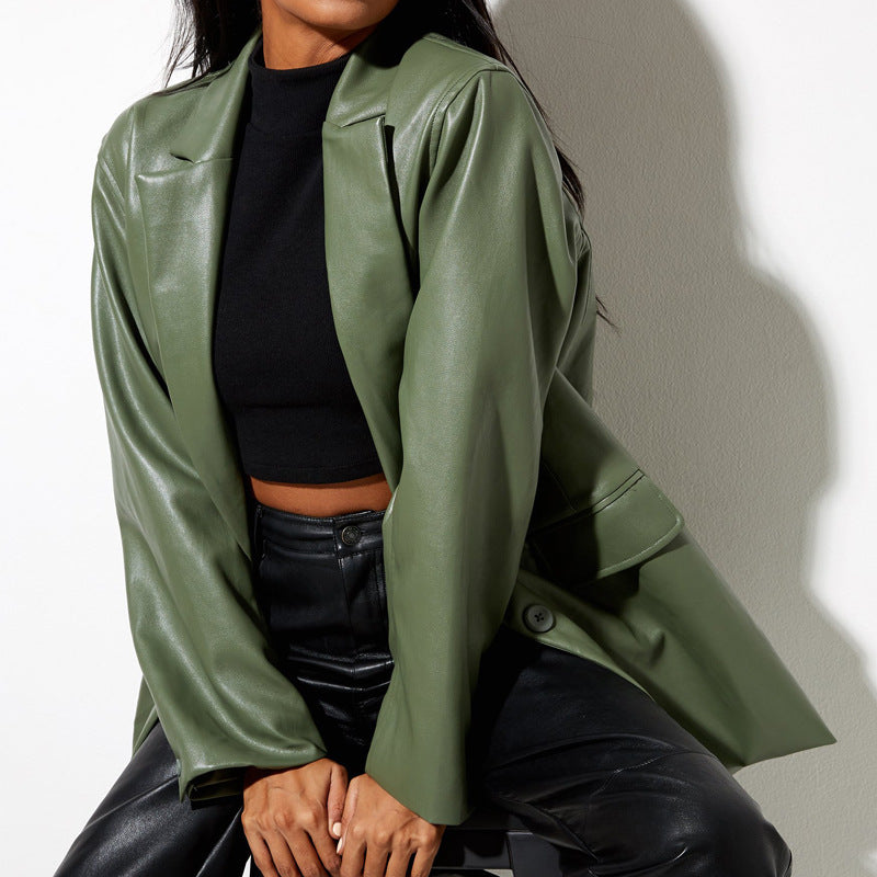 Damen Oversized Kunstleder Blazer ModeGeist