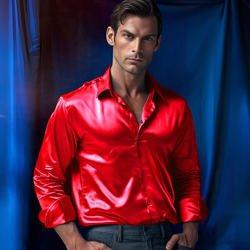 Herren Hemd aus glänzendem Satin mit modernem Kragen ModeGeist