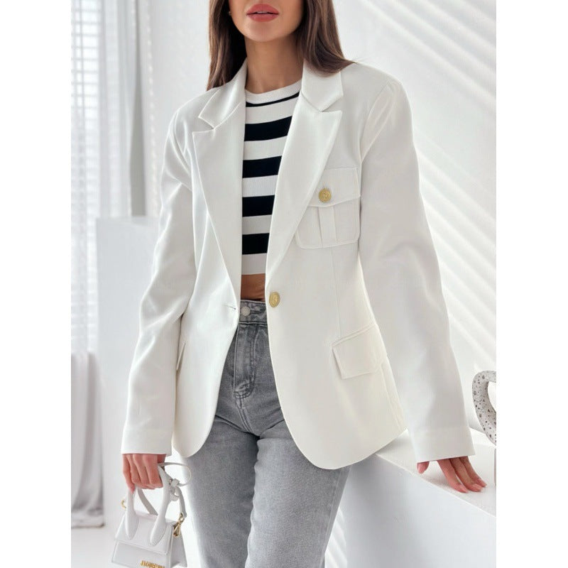 Damen klassische doppelt-knöpfte taillierte Blazer mit Taschen-Detail ModeGeist