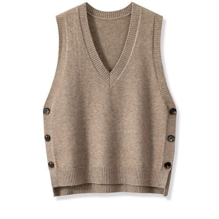 Damen Strickweste mit V-Ausschnitt und Knopfdetails ModeGeist
