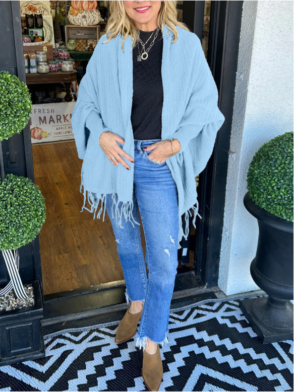 Damen vielseitiger Poncho mit Fransen ModeGeist