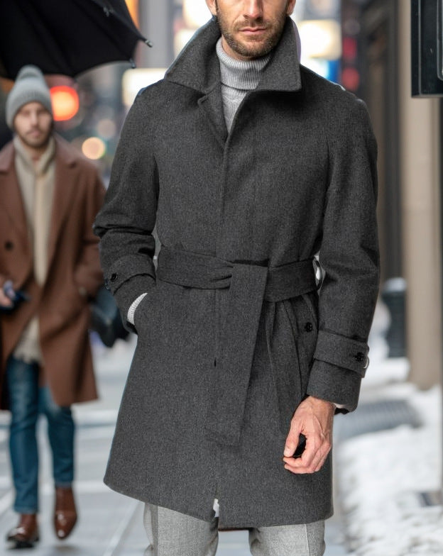 Herren modischer Wolltrenchcoat mit Bindegürtel und großen Taschen ModeGeist