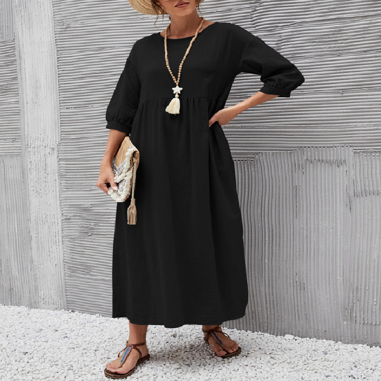 Damen Freizeitmaxikleid mit luftigen Ärmeln und seitlichen Taschen ModeGeist