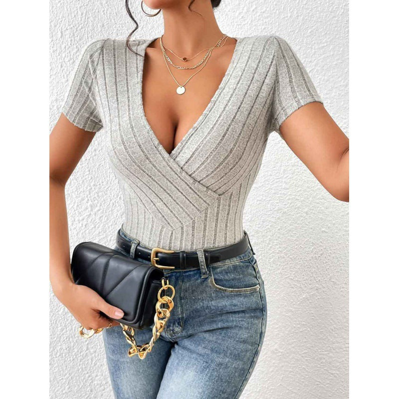 Damen Wickelbody mit dekorativem Streifenmuster ModeGeist
