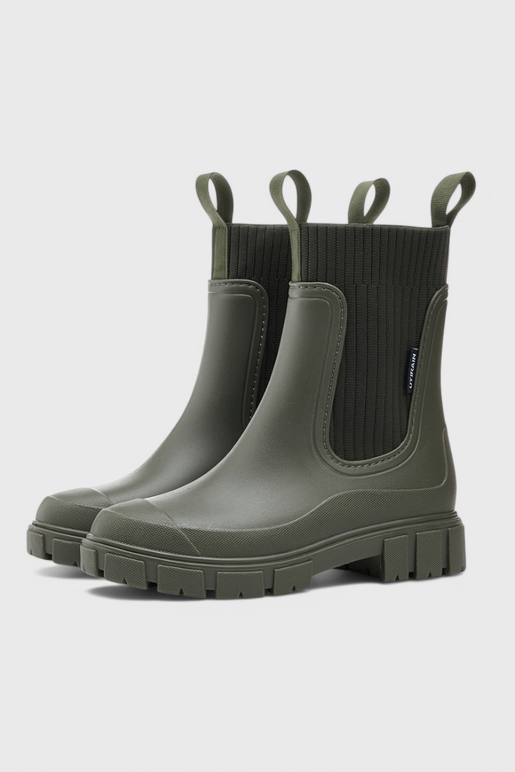 MODEGEIST Damen Chelsea-Boots Wasserdicht Schwarz Leder Stiefelette
