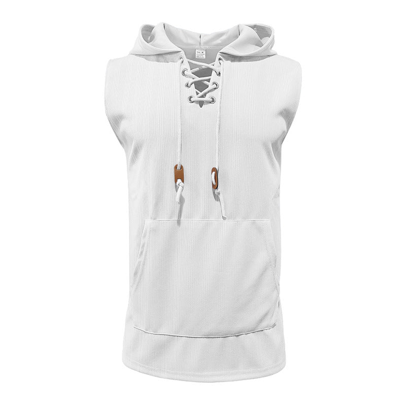 Herren Ärmelloses Sport-Tanktop mit Kapuze und Schnürung ModeGeist