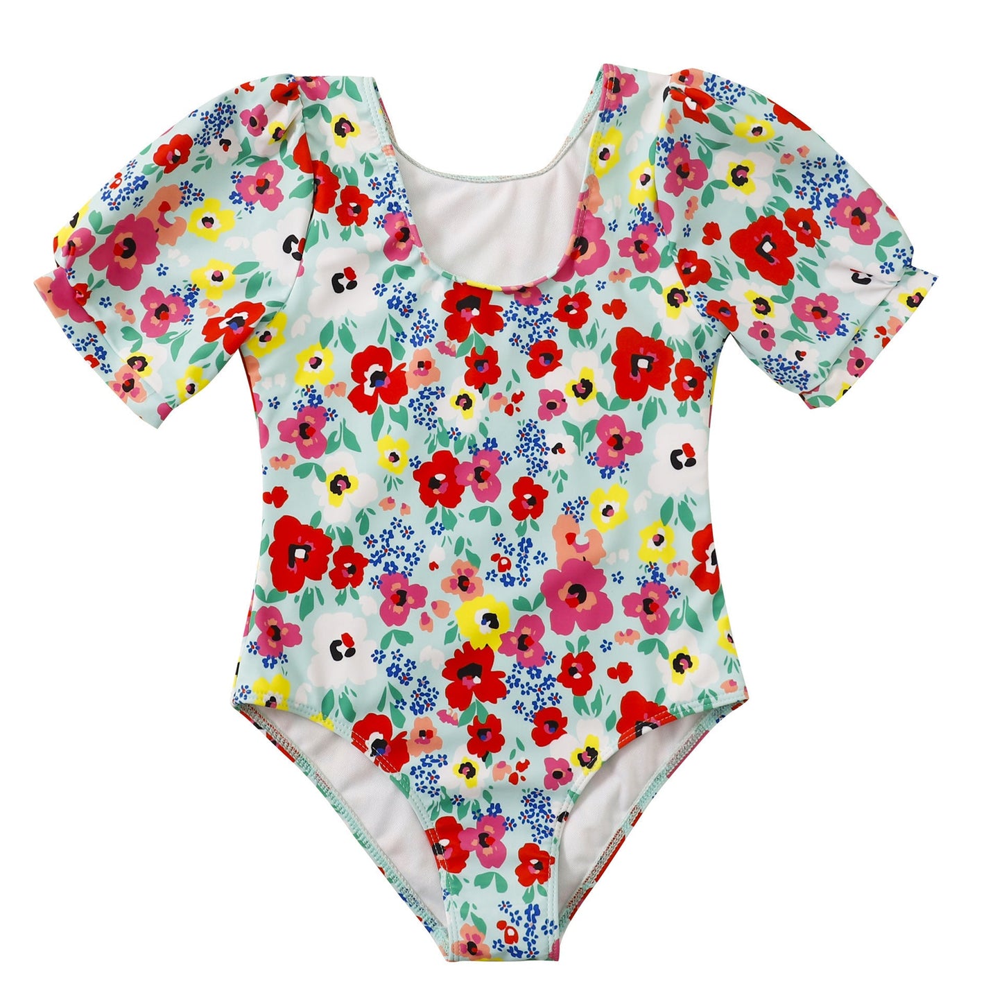 Elegantes Damen Badeanzugsmodell mit Puffärmeln und Blumenmuster
