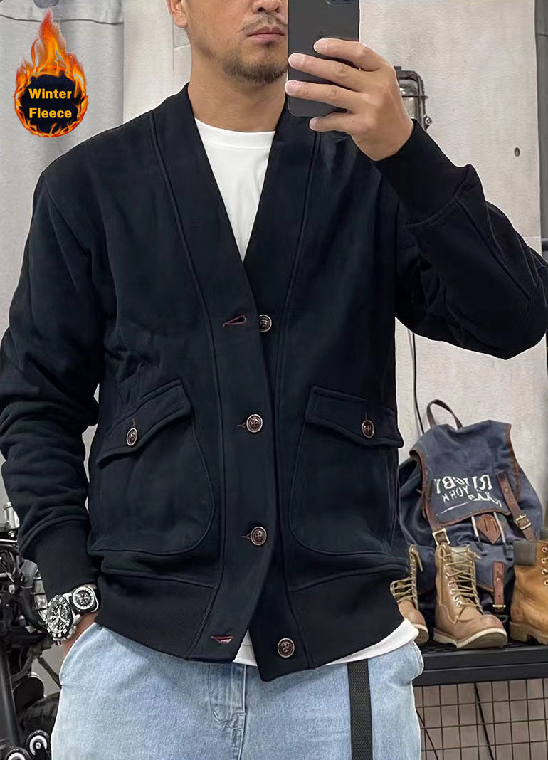 Herren modische Fleecejacke mit praktischen Taschen und eleganter Knopfleiste ModeGeist